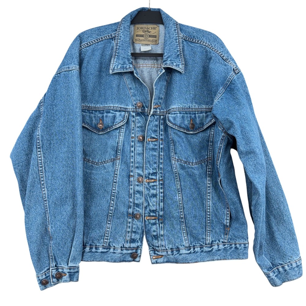 Jordache Denim Jacket Mens L 100% Cotton Blue Vintage Trucker Coat